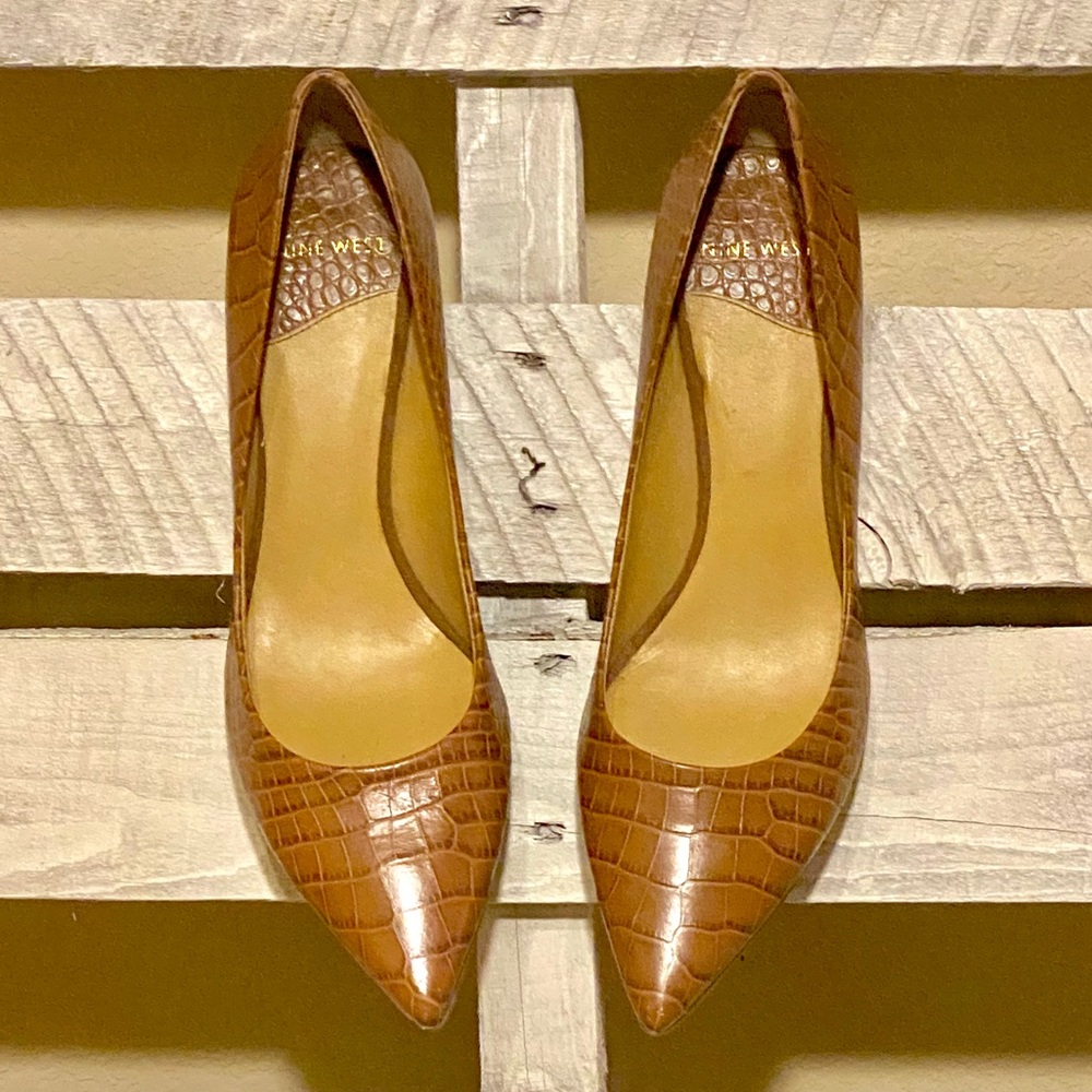 Nine West Croc Leather Kitten Heels